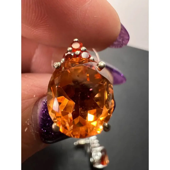 Tangerine quartz and fire opal sterling silver earrings - Picture 10 of 11